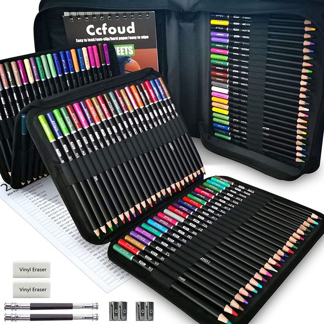 200 Colored Pencils, Ccfoud Coloring Pencils Zipper-Case Set, Professional  Soft Core Oil Color Pencils for